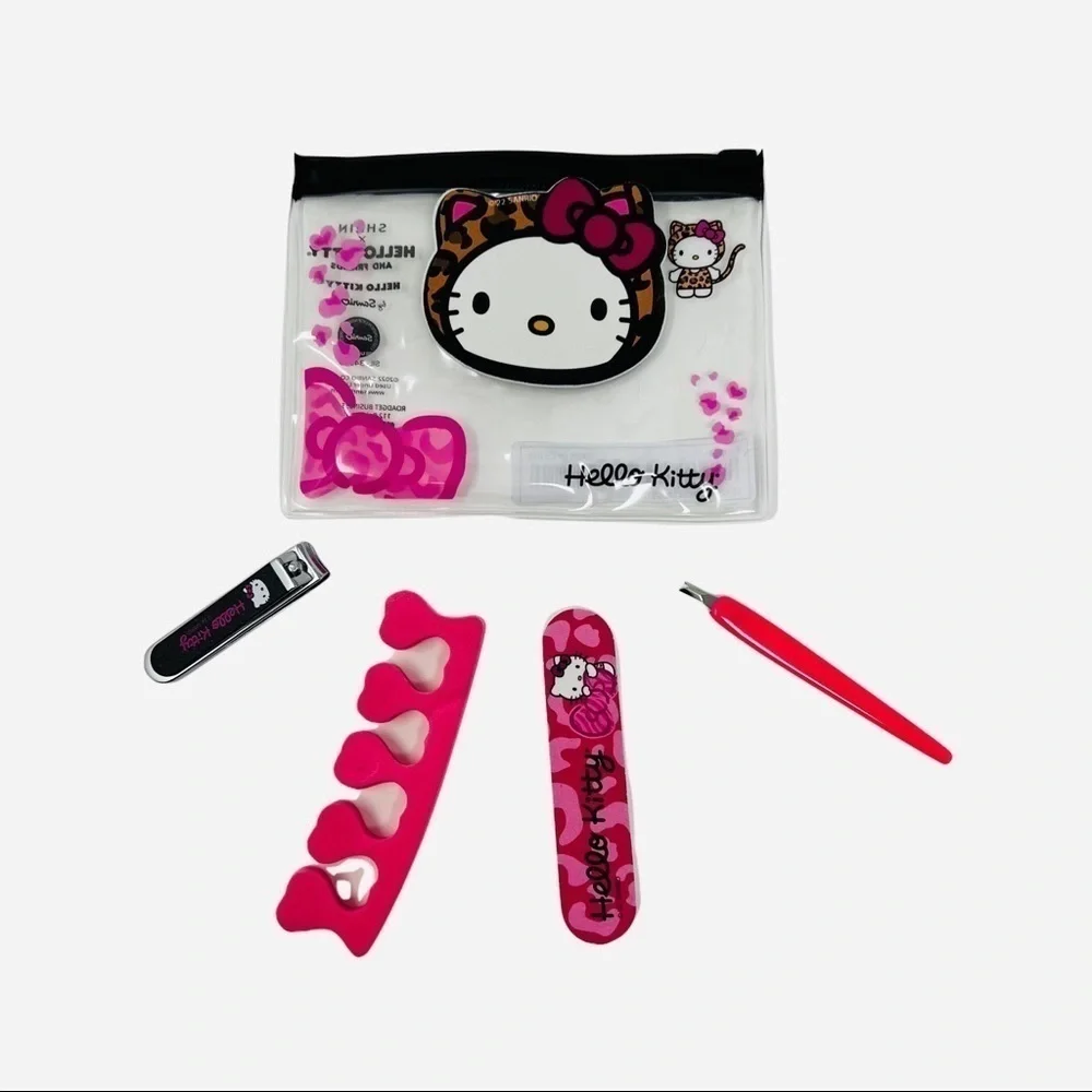 𝅺HELLO Kitty Leopard Pink Bow Nail Manicure Set w/ Case - Picture 4 of 4